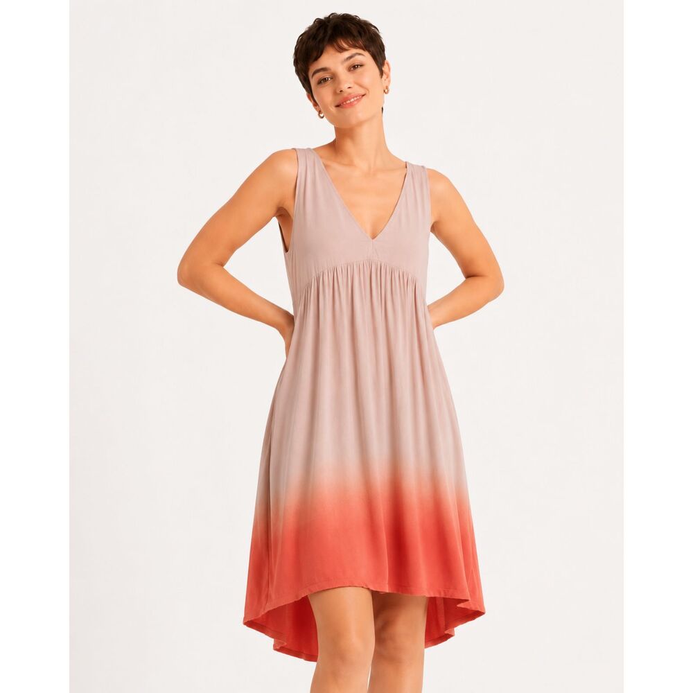 New UMGEE M 8 10 Ombre Rose V Deep Neck Tie Back Dress Pockets Frayed Hem Beachy